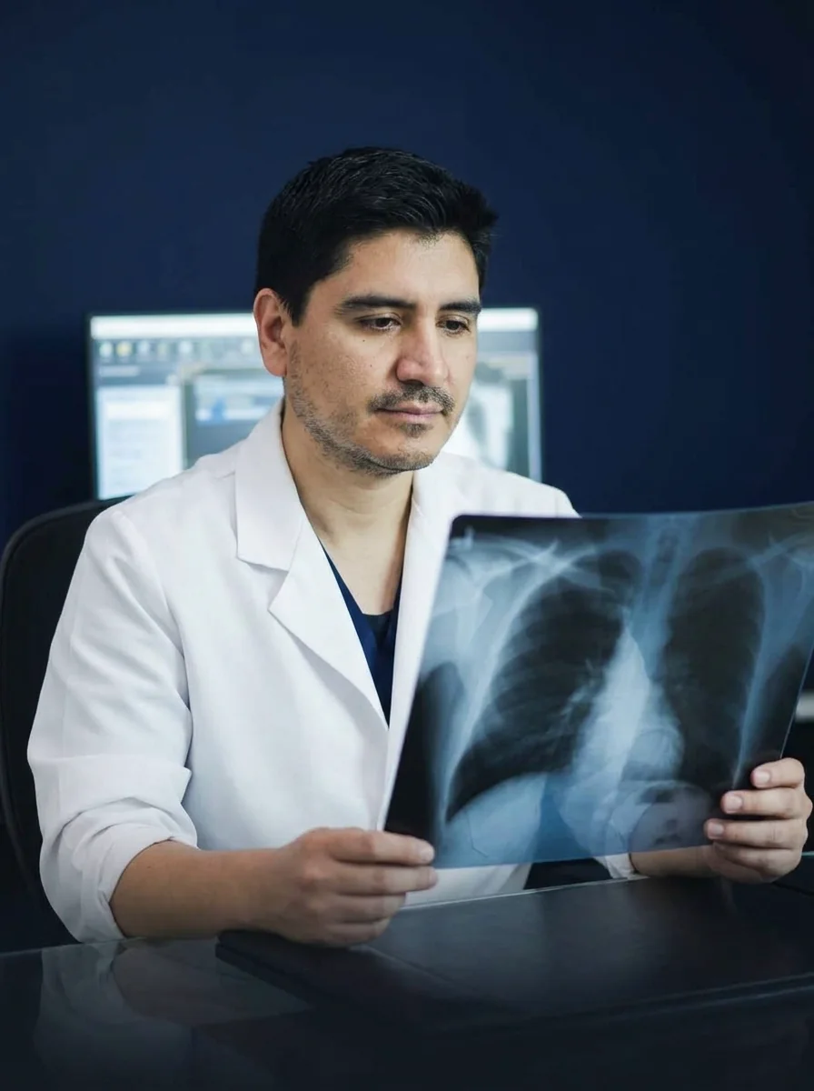 Dr. Luis Schwarz revisando estudios de diagnóstico oncológico para una segunda opinión